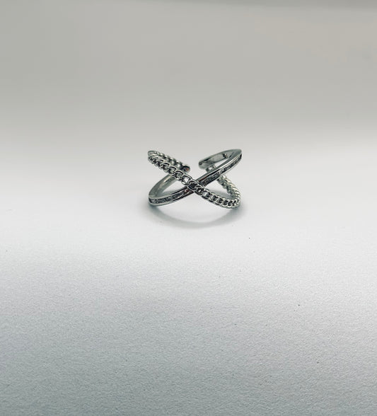 Zircon & Chain Cross Ring